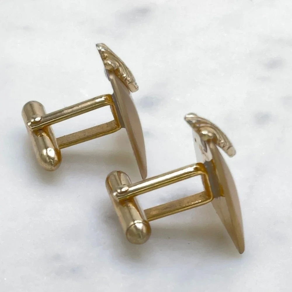 Swank Brushed Gold Matte Look w/ Top Accent Mens Bullet Back Elegant Cufflinks